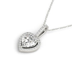 GIA Certified 1.74ct Heart Diamond Halo White White Gold Pendant Necklace