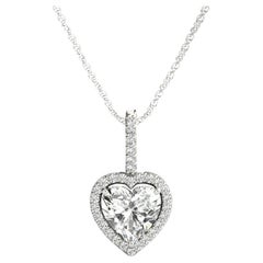 GIA Certified 1.74ct Heart Diamond Halo White White Gold Pendant Necklace