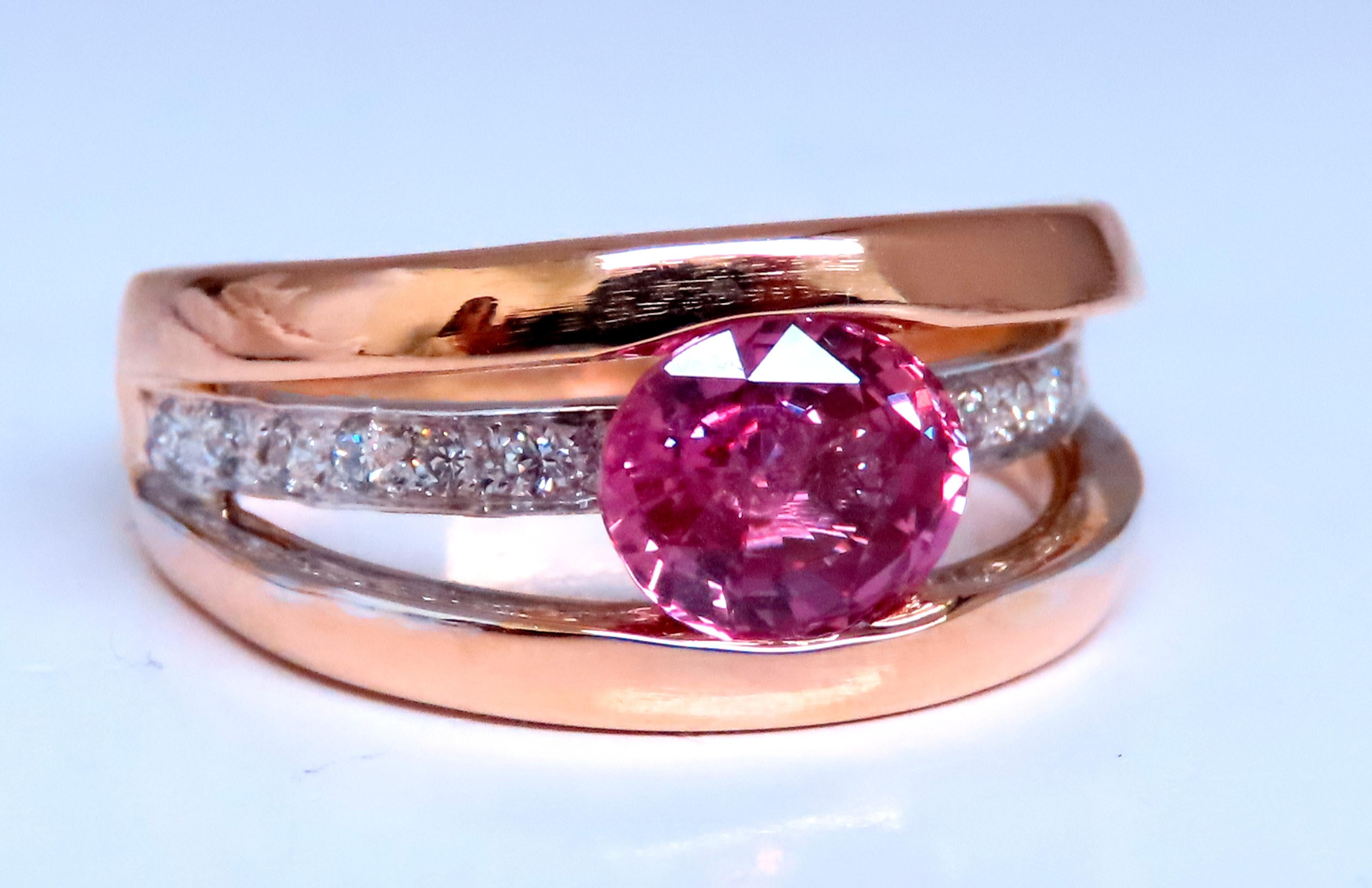 GIA Certified Natural Pink Sapphire Ring.
Report # 5221908549
Madagasscar Origin
No Heat
7.57 X 6.54 x 4.16mm

.50ct Natural Round Diamonds
G-color Vs-2 clarity

18kt yellow gold 
8.2 grams.
Size 8

Ring is 9.7mm wide
5.4mm depth

$11000 Appraisal