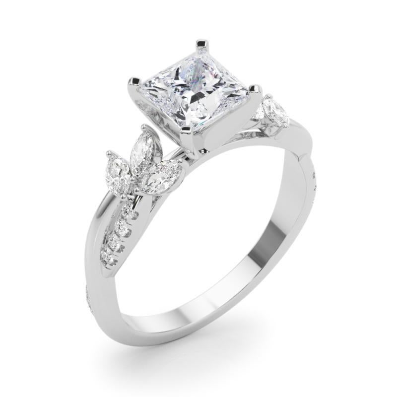 Bague en platine avec diamant certifié GIA de 1,74ct Princesse entrelacée Garden Flower Vine Pour femmes en vente