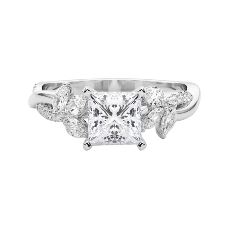 Bague en platine avec diamant certifié GIA de 1,74ct Princesse entrelacée Garden Flower Vine