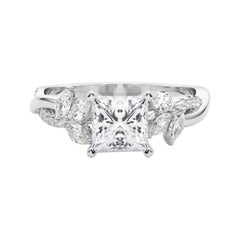 Bague en platine avec diamant certifié GIA de 1,74ct Princesse entrelacée Garden Flower Vine