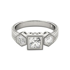 Anello di diamanti in platino con castone geometrico certificato GIA da 1,74ct Princess a tre pietre