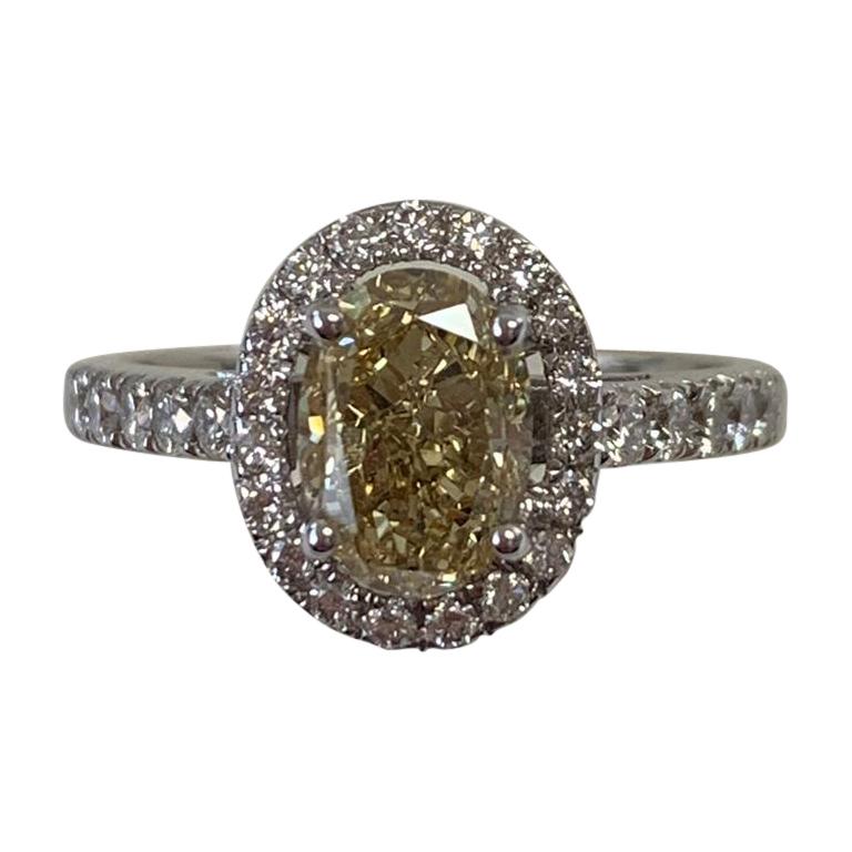 GIA Certified 1.75 Carat Natural Fancy Yellow Oval Diamond Ring 18 Karat Gold