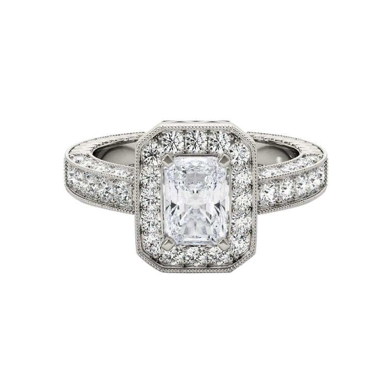 GIA Certified 1.75 Carat Radiant Halo Openwork Diamond Ring in vendita