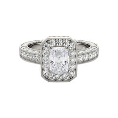 GIA Certified 1.75 Carat Radiant Halo Openwork Diamond Ring