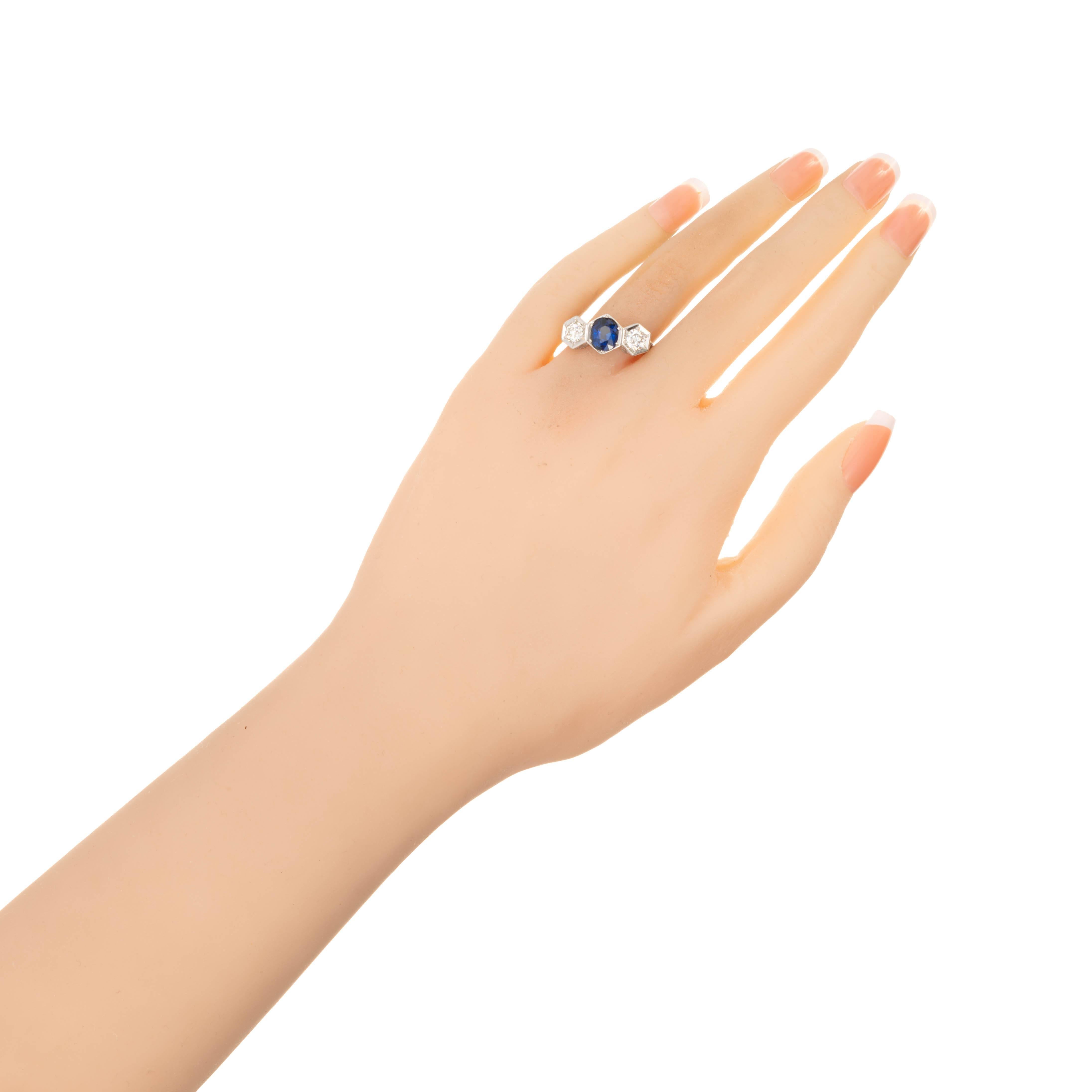 Women's GIA Certified 1.75 Carat Sapphire Diamond Three-Stone Engagement Platinum Ring For Sale