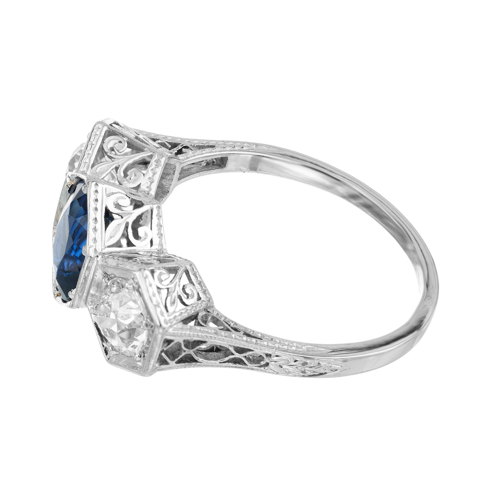 Women's GIA Certified 1.75 Carat Sapphire Diamond Three-Stone Engagement Platinum Ring