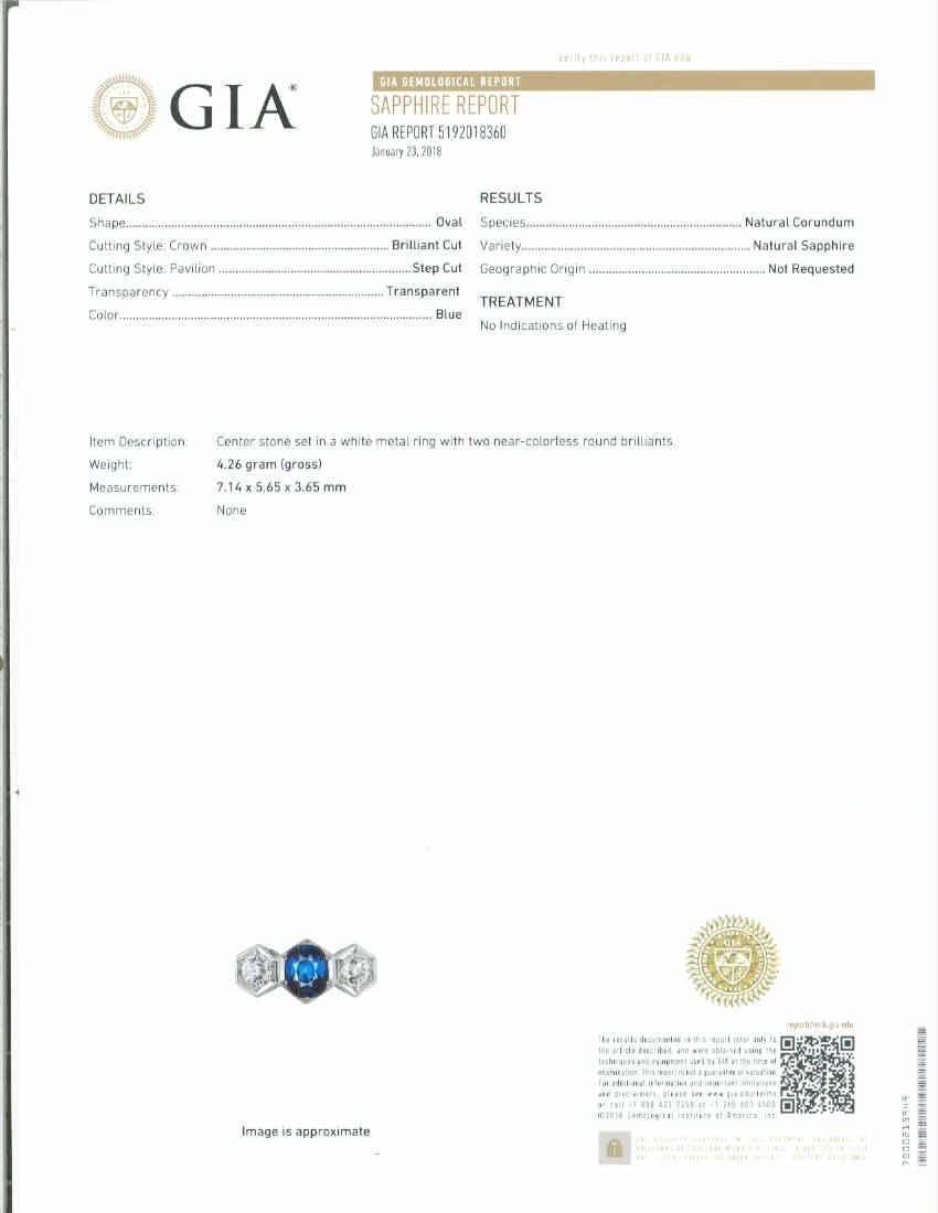 GIA Certified 1.75 Carat Sapphire Diamond Three-Stone Engagement Platinum Ring For Sale 1