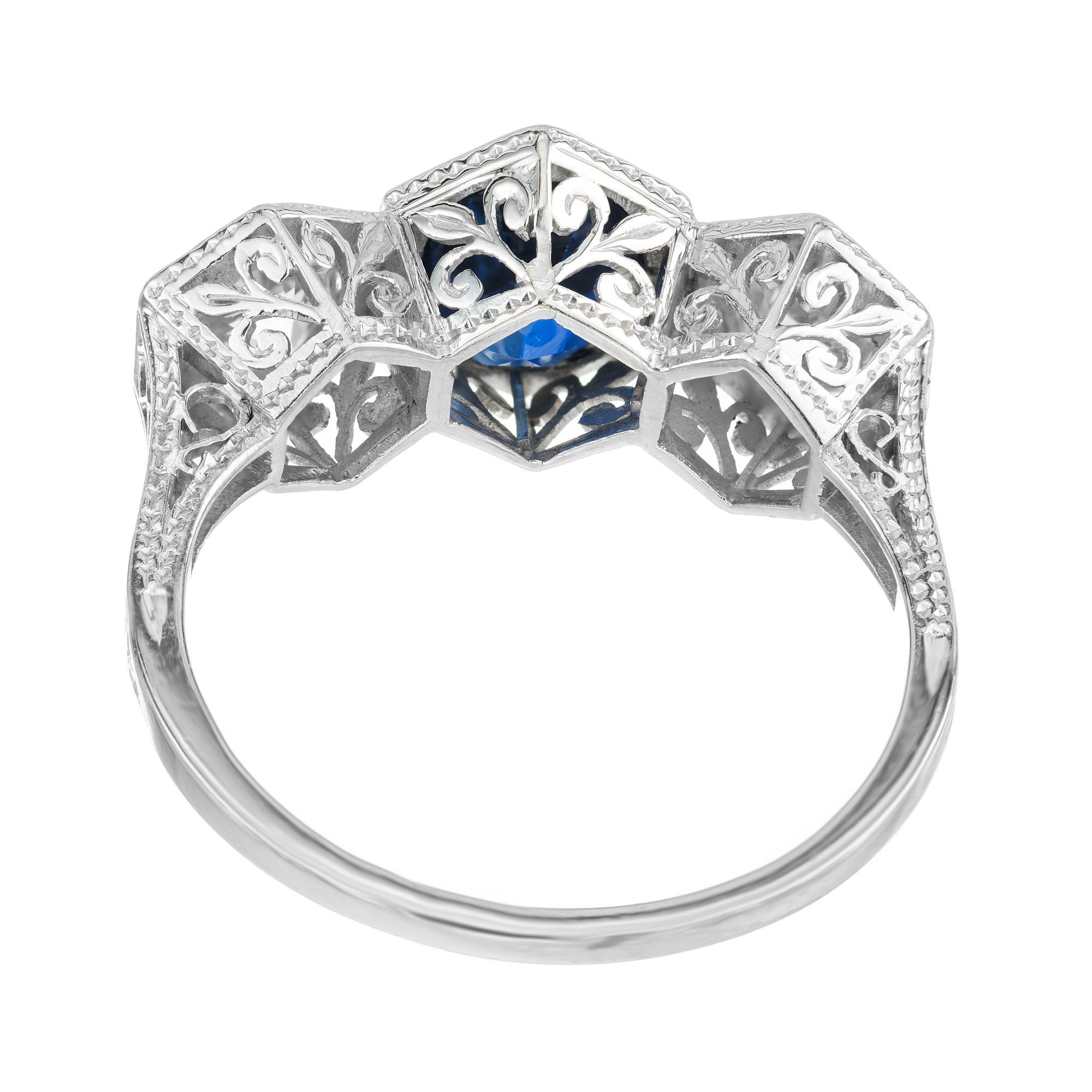 GIA Certified 1.75 Carat Sapphire Diamond Three-Stone Engagement Platinum Ring 1