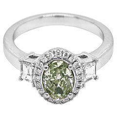 GIA Certified 1.75 Carat White and Green Diamond White Gold Ring