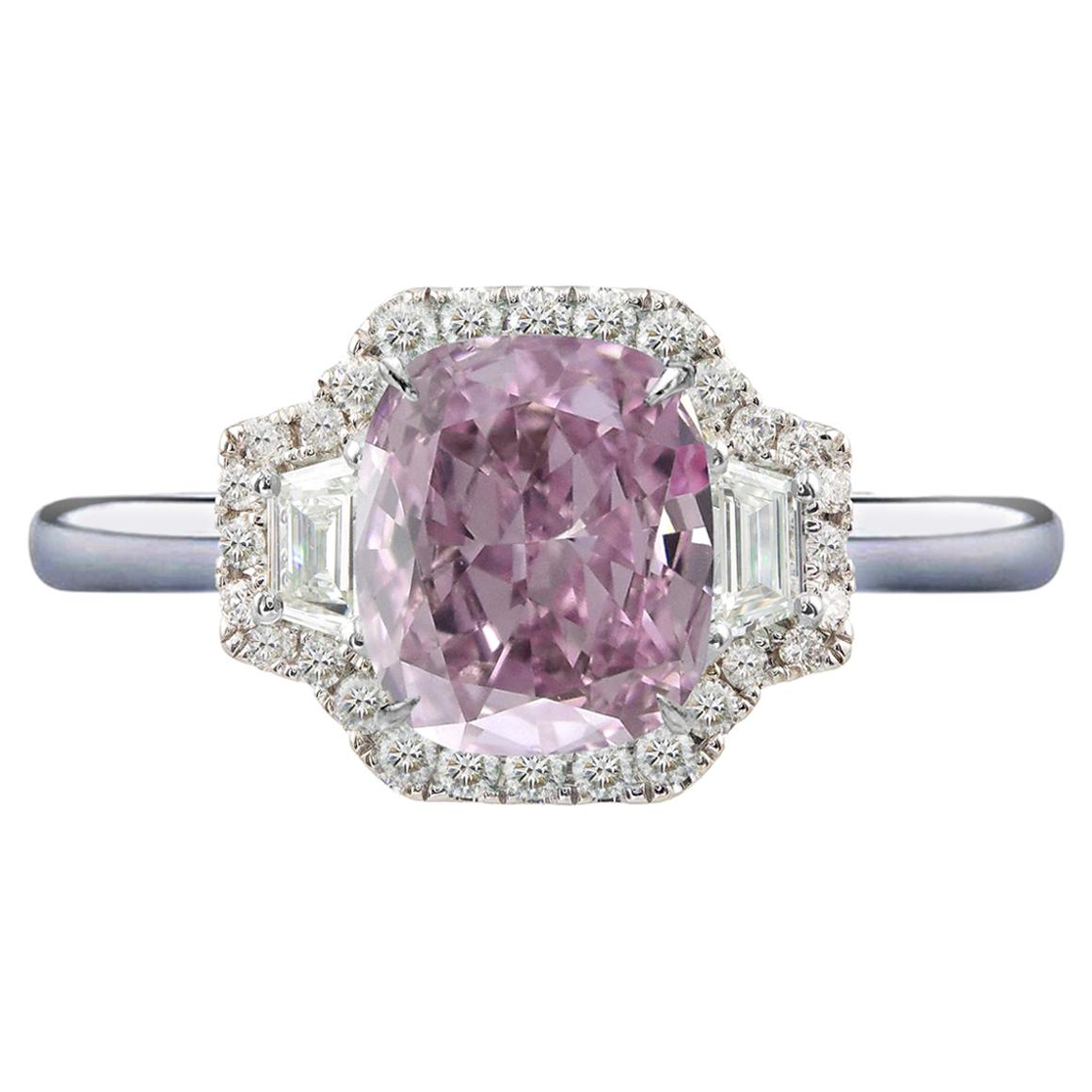 GIA Certified 1 Carats Fancy Light Pink Cushion Diamond Platinum Ring