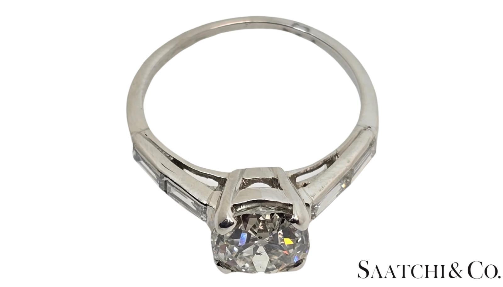GIA zertifiziert 1,75 ct natürlichen Diamanten, Vinatge alten 14K Weißgold Ring, Größe 5,5 (Kissenschliff) im Angebot