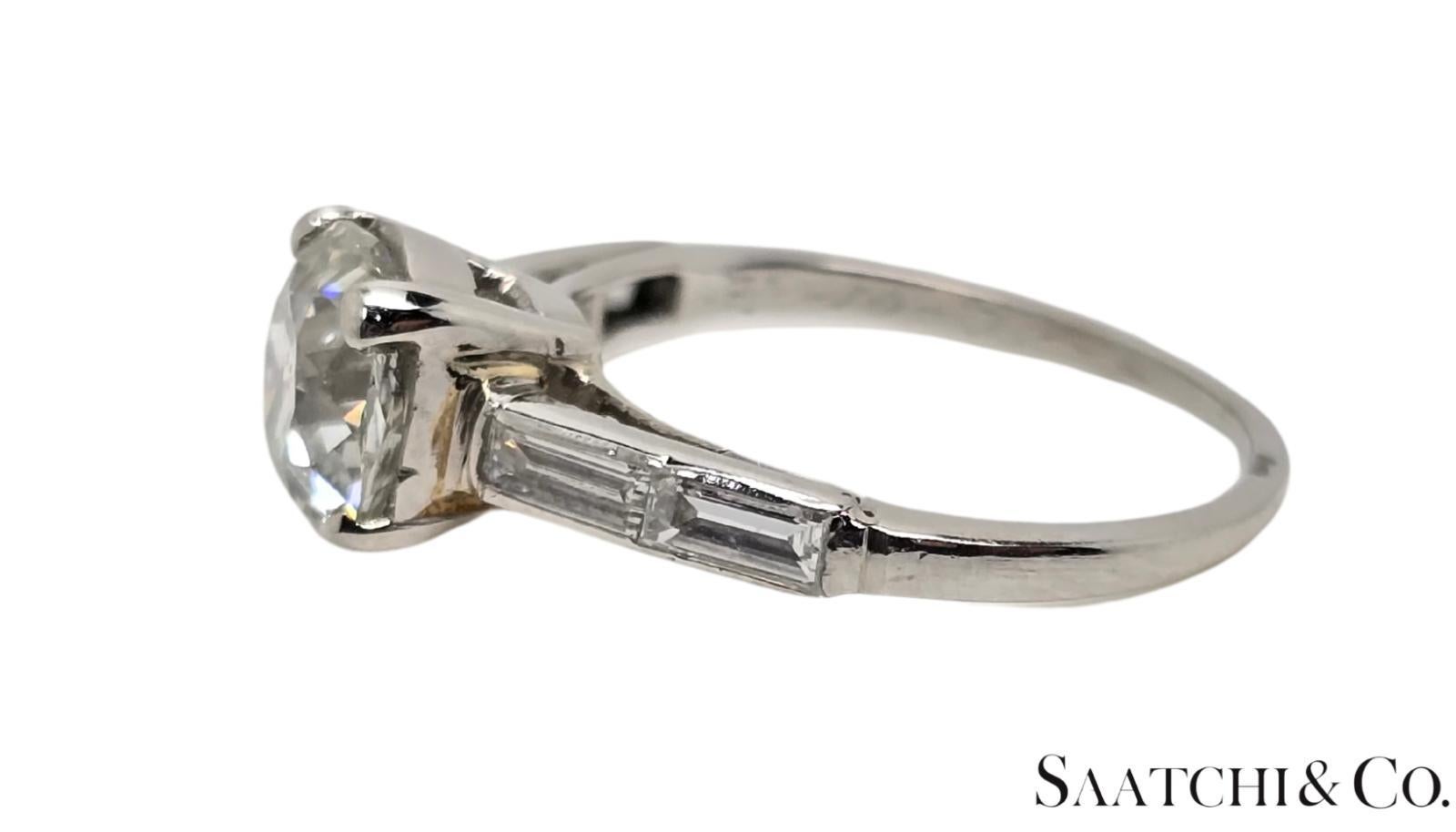 GIA zertifiziert 1,75 ct natürlichen Diamanten, Vinatge alten 14K Weißgold Ring, Größe 5,5 im Angebot 1
