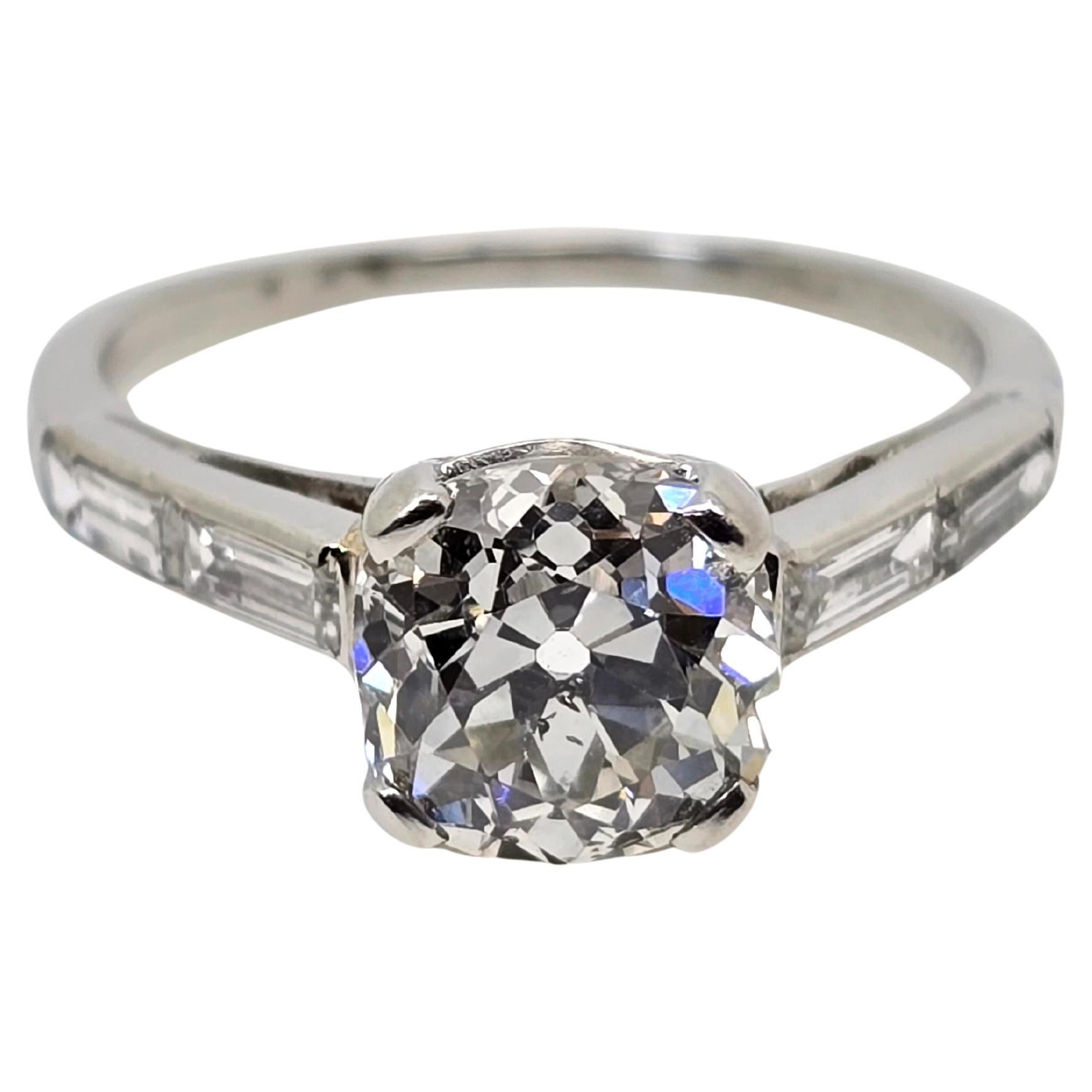 GIA zertifiziert 1,75 ct natürlichen Diamanten, Vinatge alten 14K Weißgold Ring, Größe 5,5