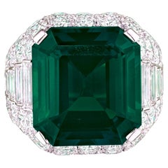 GIA Certified 17.52 Carat Minor Oil Emerald Platinum Ring