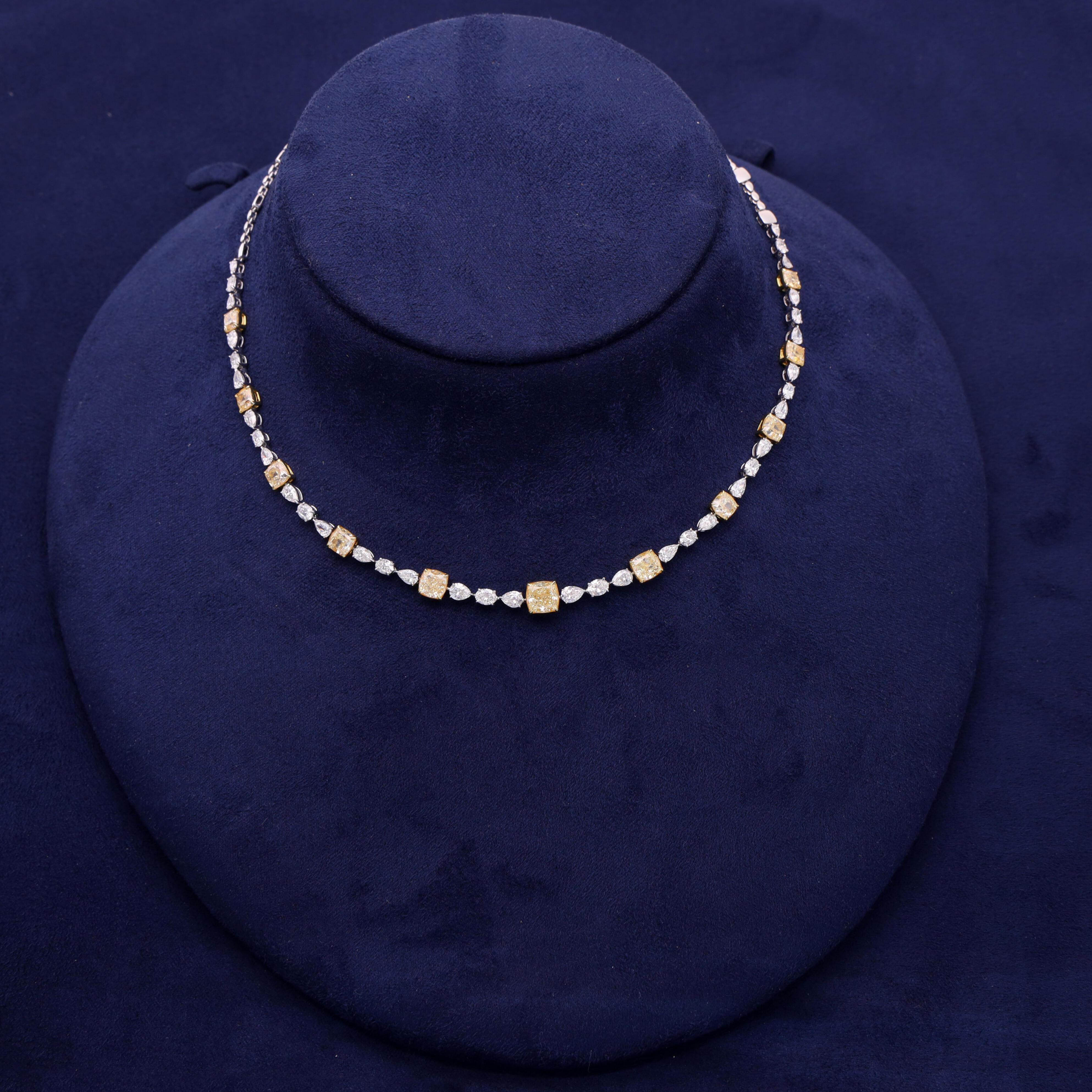 Collana di diamanti bianchi e gialli certificata GIA da 17,55 carati in oro 18k in vendita 2