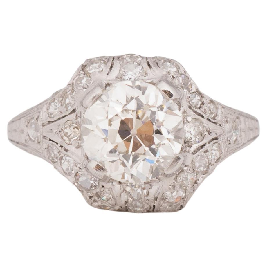 GIA Certified 1.76 Carat Art Deco Diamond Platinum Engagement Ring For Sale