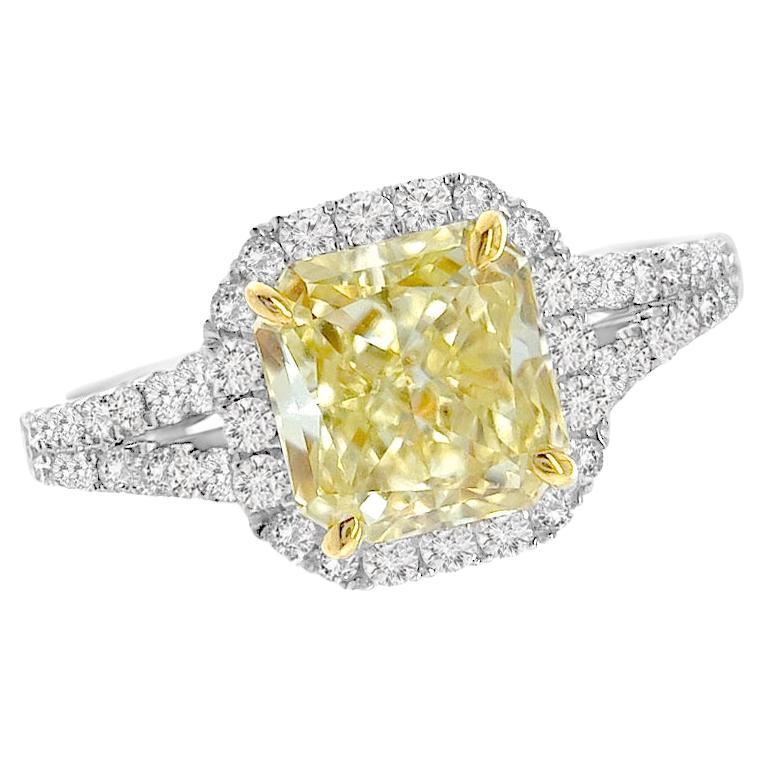GIA Certified 1.76 Carat  Fancy Yellow Diamond Ring For Sale