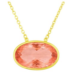 GIA Certified 176 Carat Oval Morganite East West Bezel Pendant Necklace