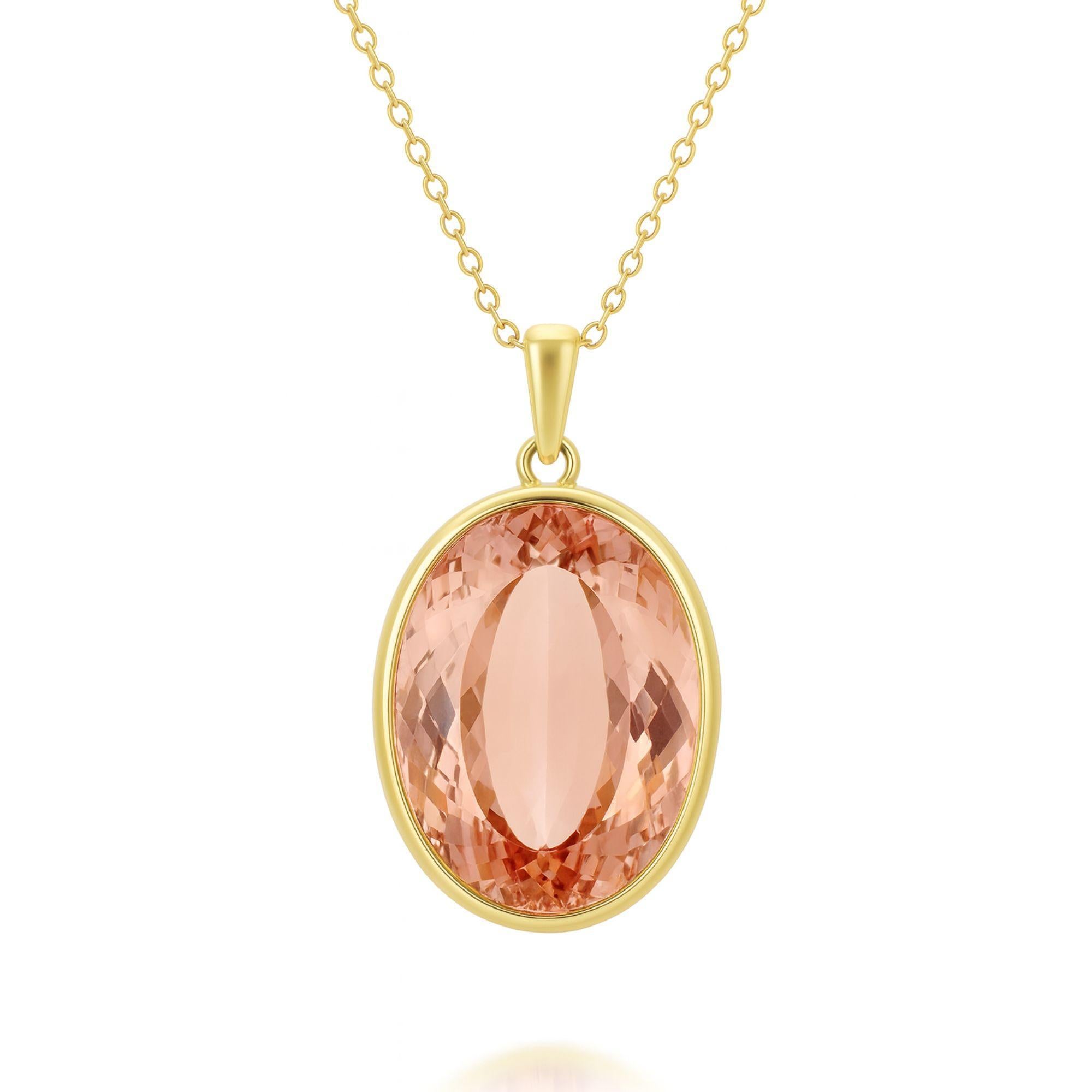 GIA zertifiziert 176 Karat Oval Orangy Pink Morganit Lünette Anhänger Halskette