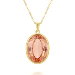 GIA Certified 176 Carat Oval Orangy Pink Morganite Bezel Pendant Necklace