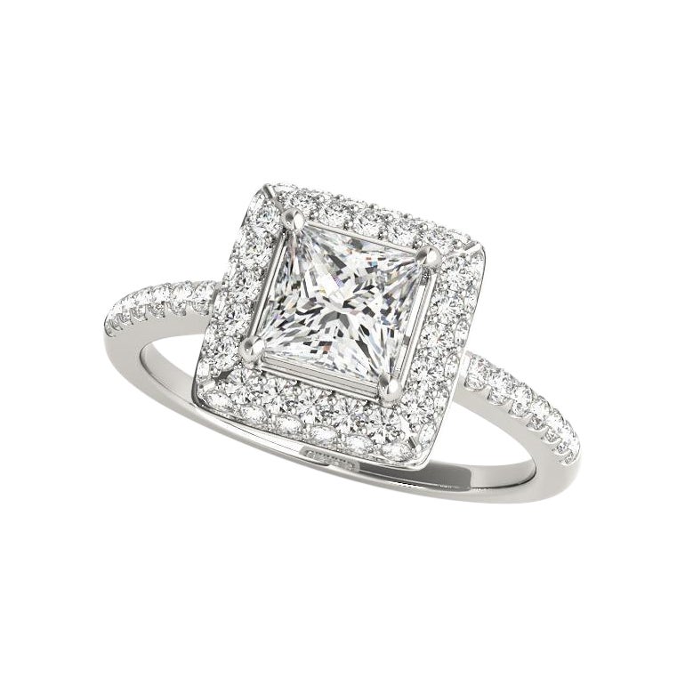 Anello con diamante solitario Princess Double Halo certificato GIA da 1,76 carati
