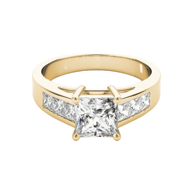 GIA Certified 1.76 Carat Princess Multi-Stone Cathedral Diamond Ring