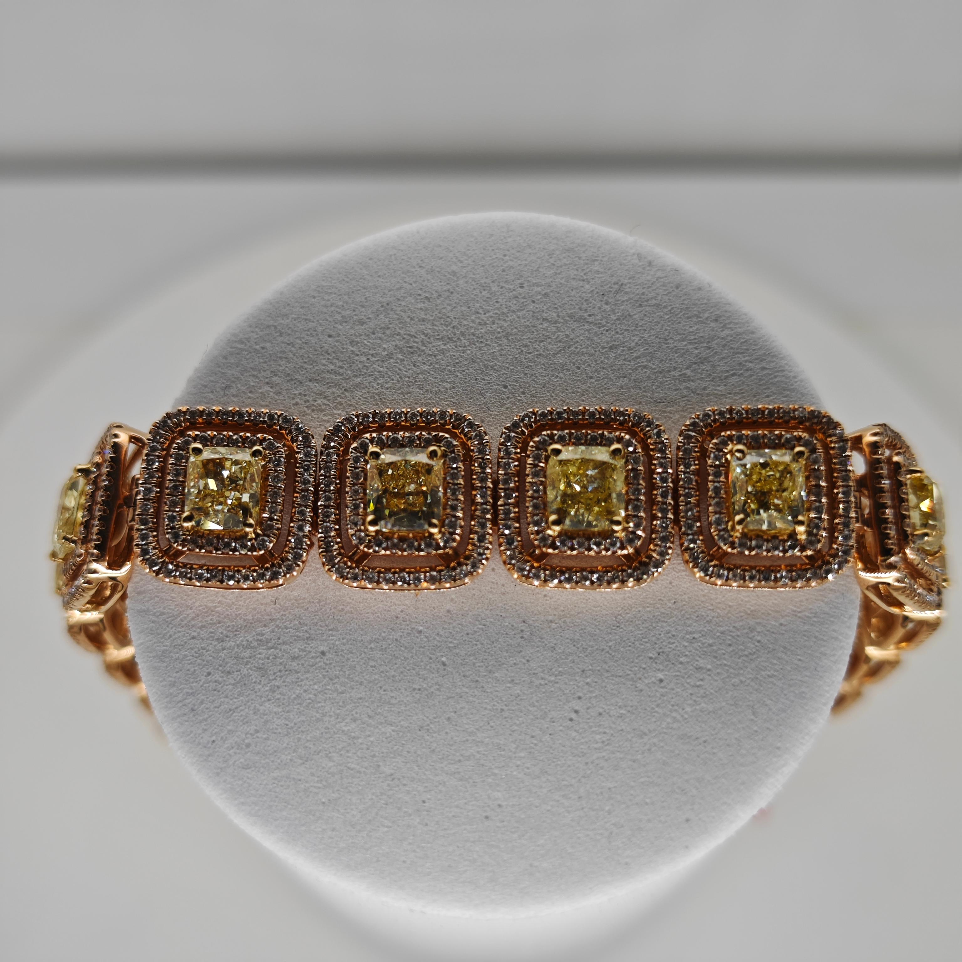 Mixed Cut GIA Certified 17.6 Carats Fancy Diamond Rose Gold Bracelet For Sale
