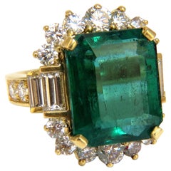 GIA Certified 17.60 Carat Natural Green Emerald Diamonds Ring 18 Karat "F1"