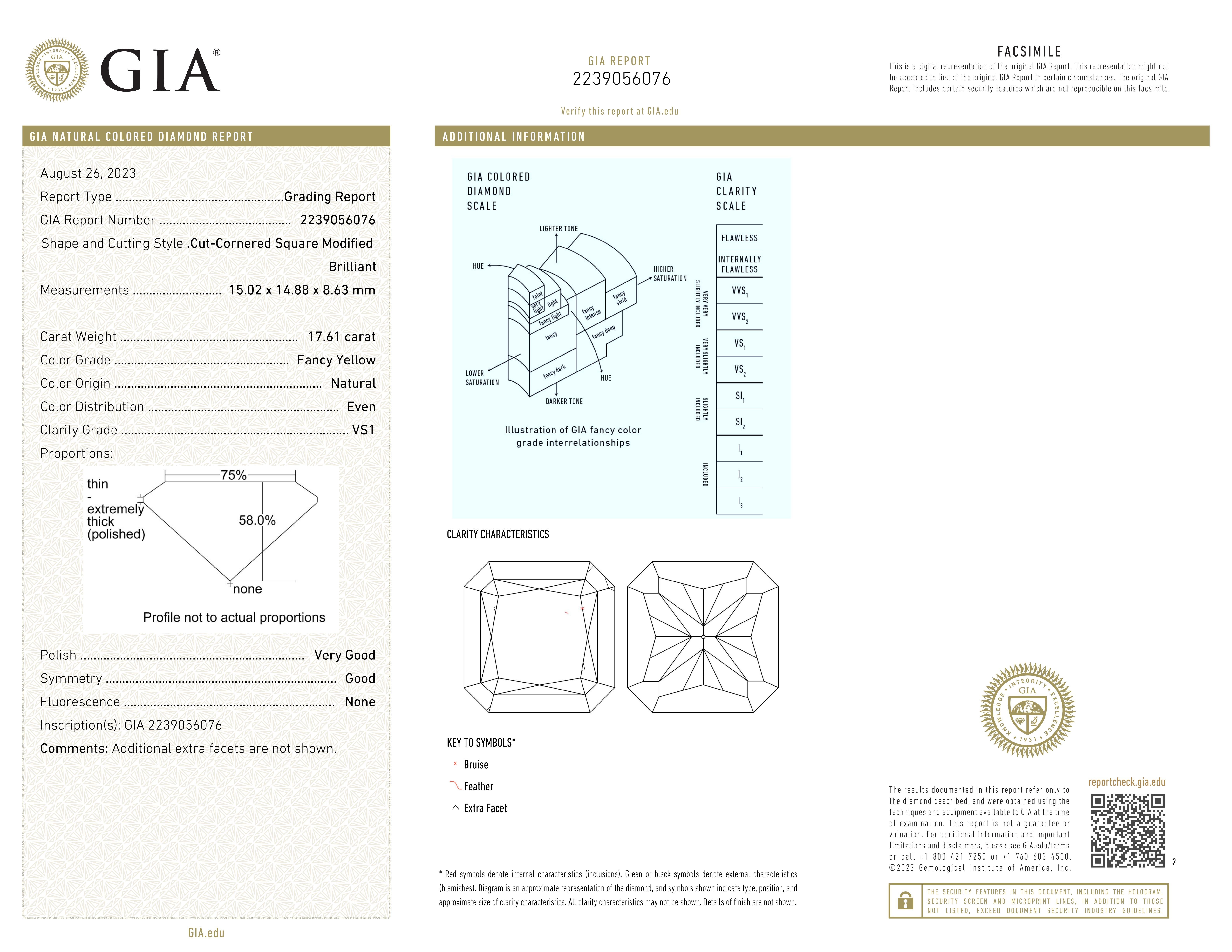 Taglio radiant Anello con diamante giallo di fantasia certificato GIA da 17,61 carati con pietre laterali trapezoidali in vendita