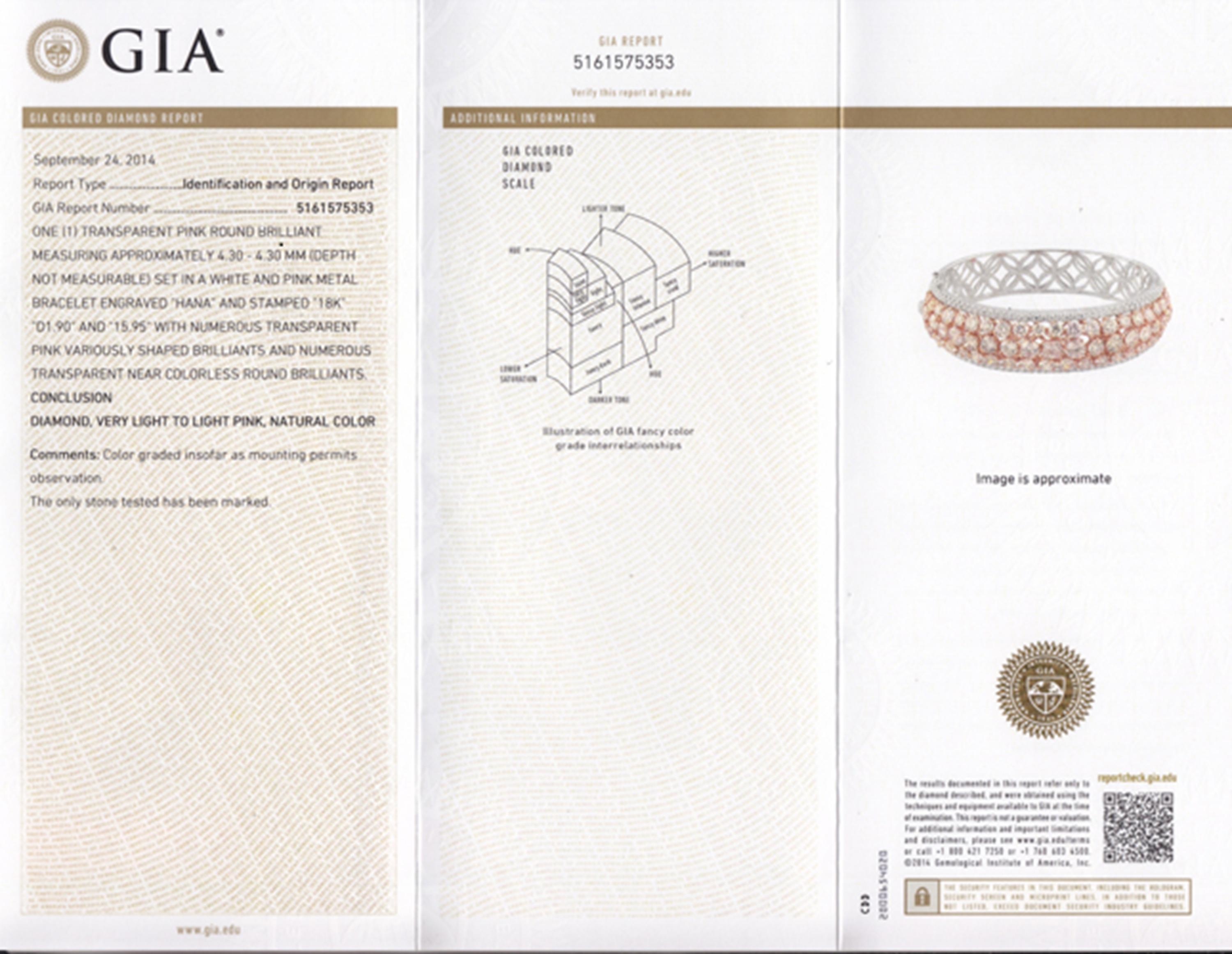 Donna Bracciale in oro bianco con diamanti fantasia certificati GIA da 17,7 carati in vendita
