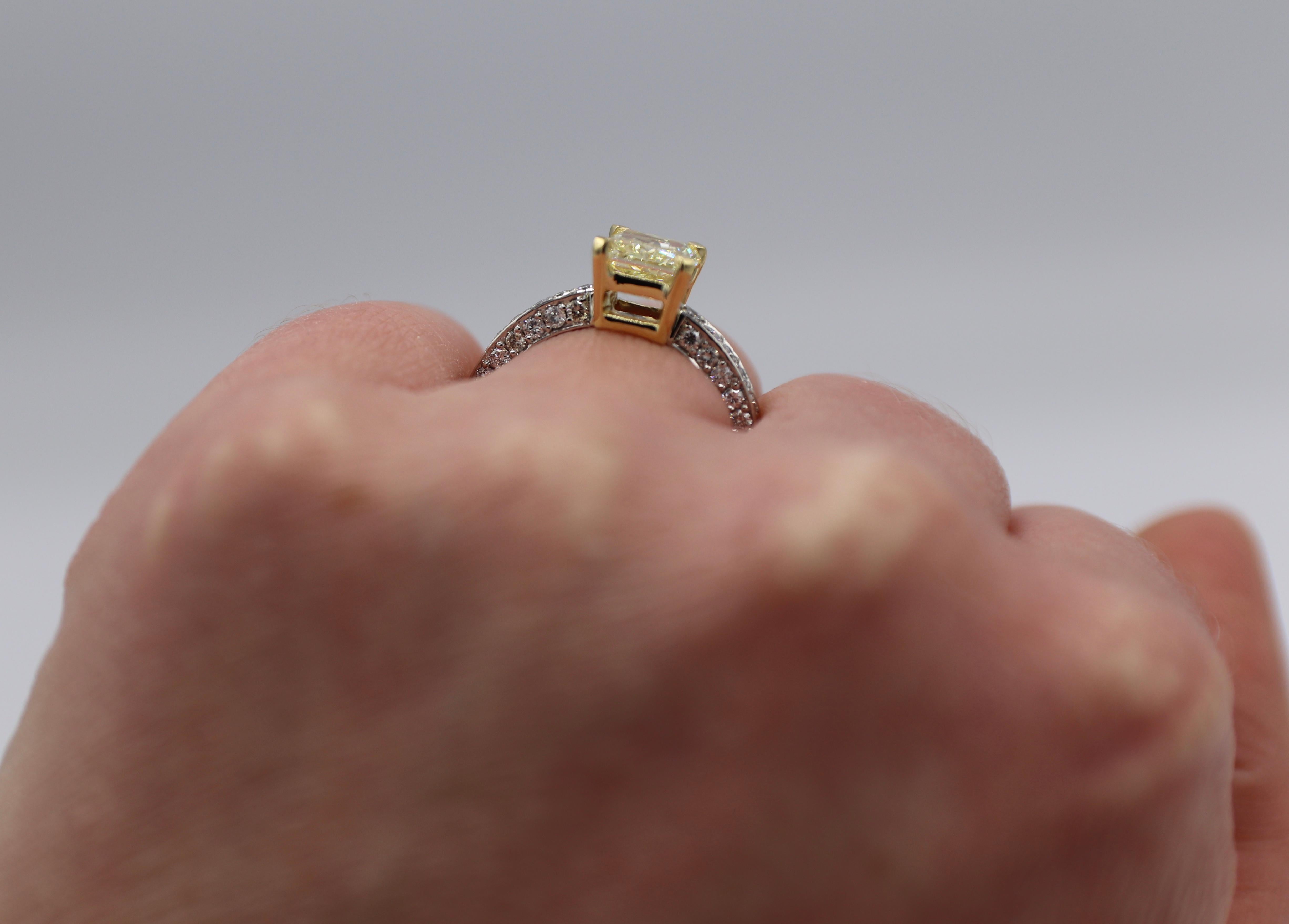 GIA Certified 1.77 Carat Fancy Light Yellow Radiant Diamond Engagement Ring 4