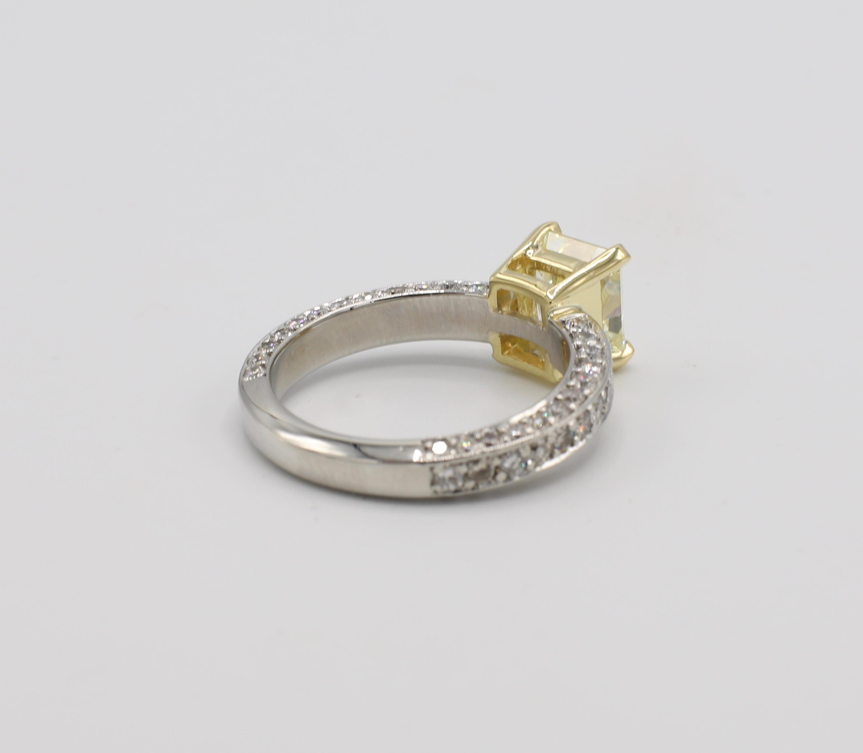 Modern GIA Certified 1.77 Carat Fancy Light Yellow Radiant Diamond Engagement Ring