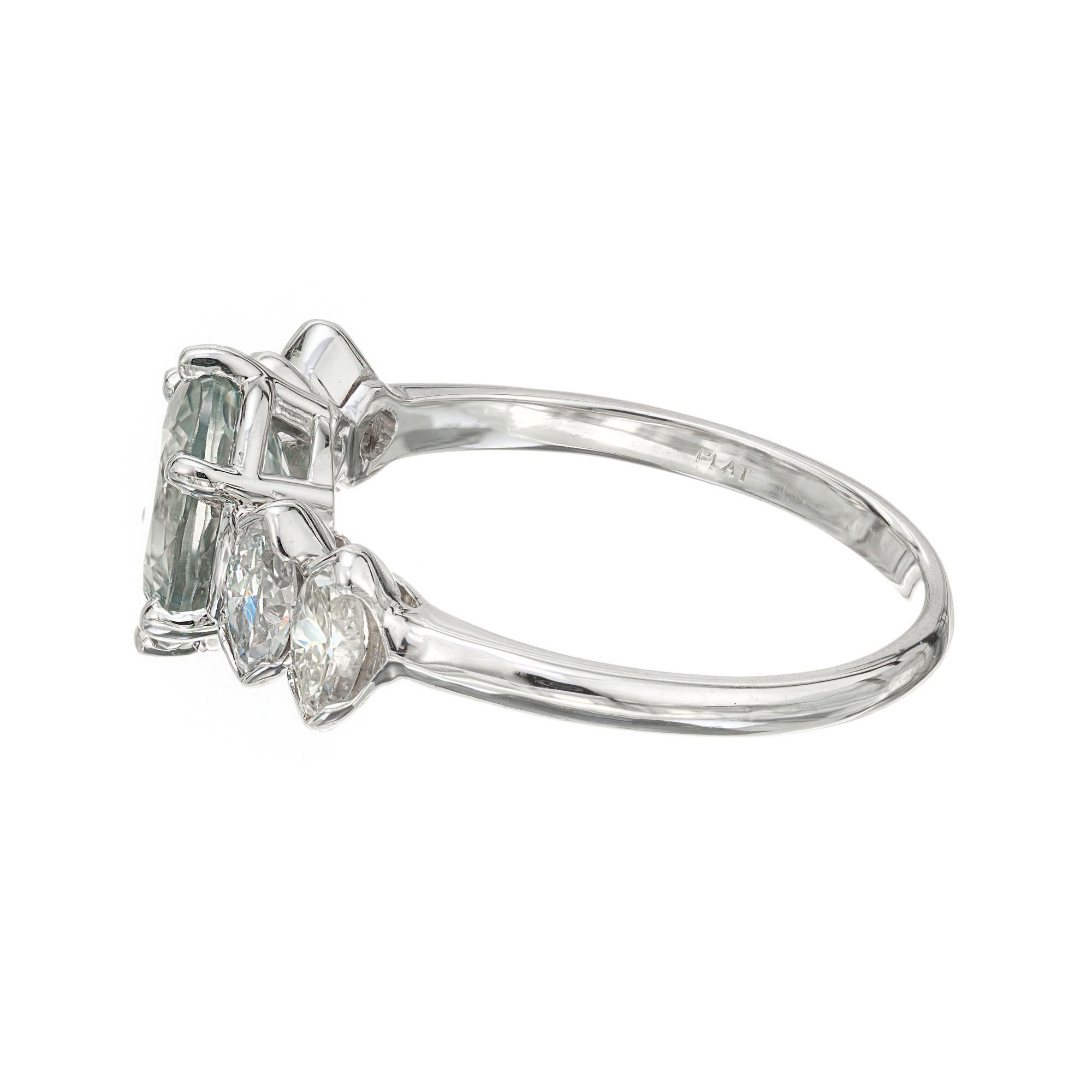 Women's GIA Certified 1.77 Carat Green Sapphire Diamond Platinum Engagement Ring For Sale