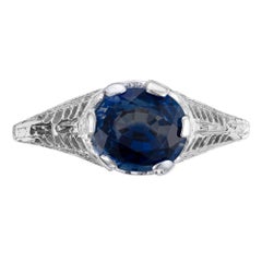 GIA Certified 1.77 Carat Oval Sapphire Gold Filigree Art Deco Engagement Ring