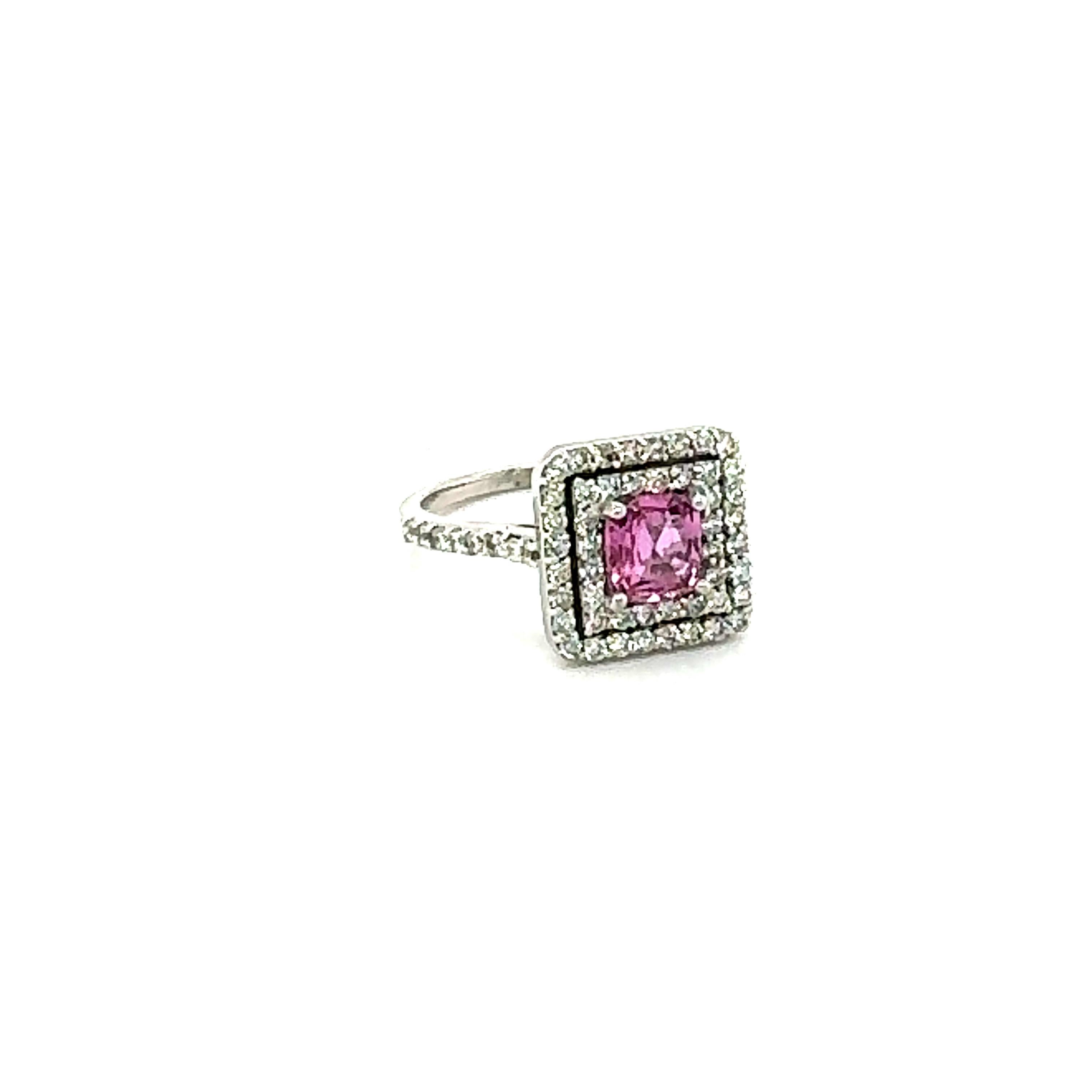 Modern GIA Certified 1.77 Carat Pink Sapphire Diamond White Gold Engagement Ring For Sale