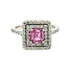 Anello di fidanzamento in oro bianco con diamante e zaffiro rosa certificato GIA da 1.77 carati
