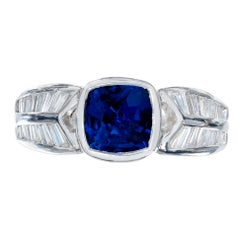 GIA Certified 1.77 Carat Sapphire Diamond Platinum Mid-Century Engagement Ring