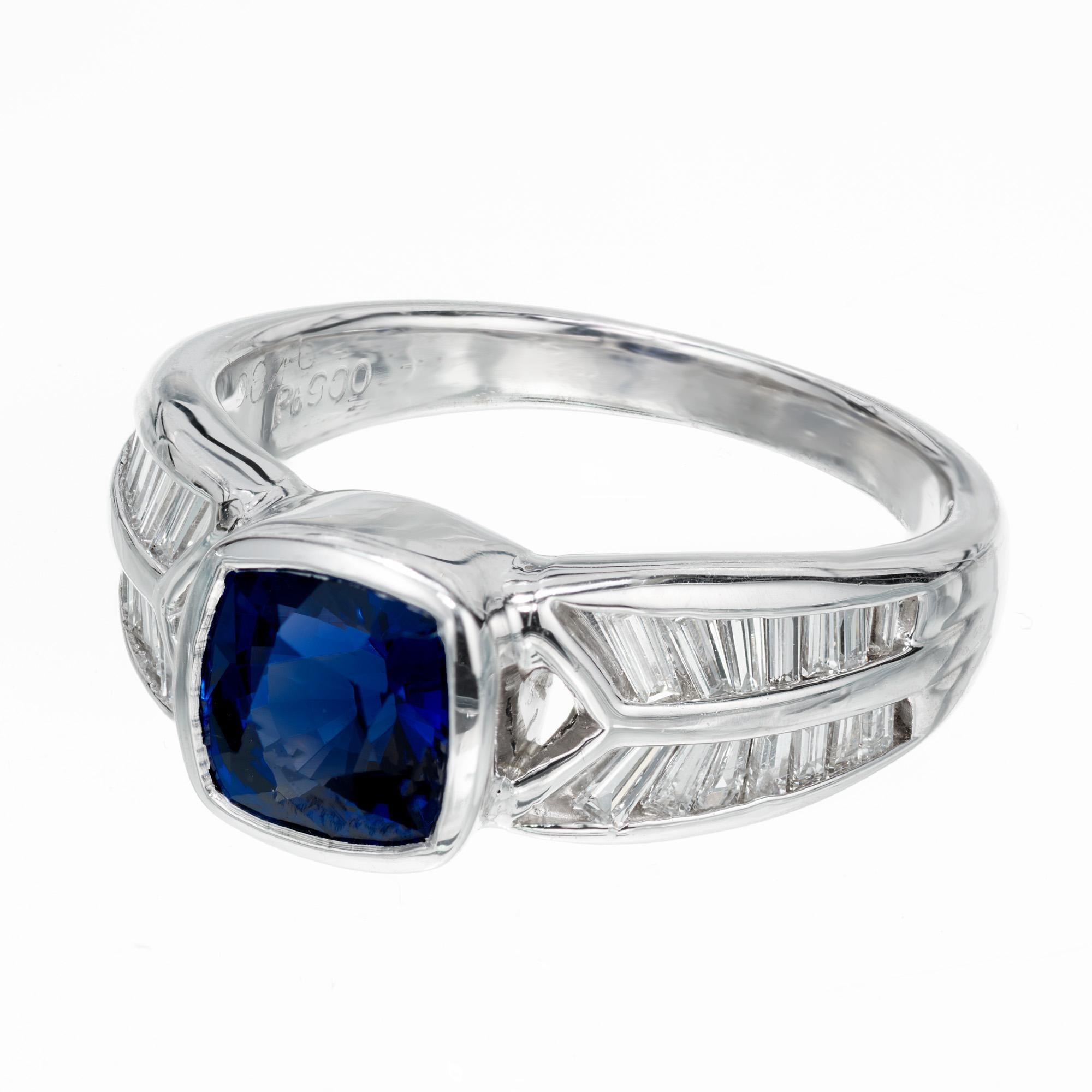 Cushion Cut GIA Certified 1.77 Carat Sapphire Diamond Platinum Mid-Century Engagement Ring  For Sale