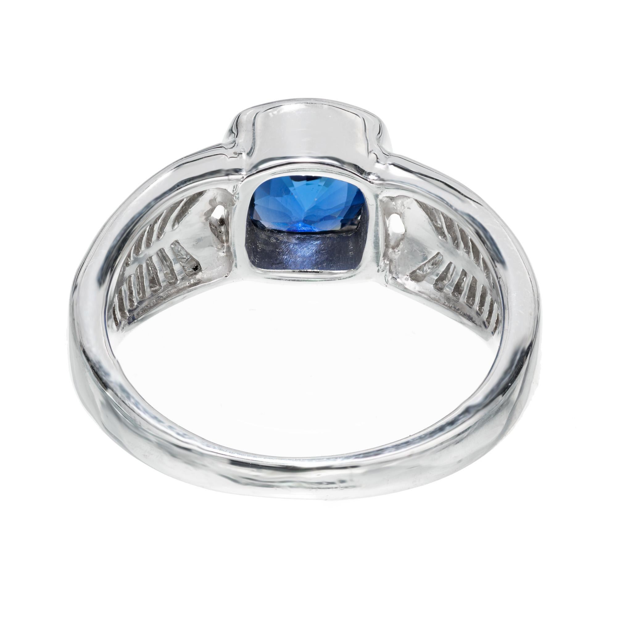 GIA Certified 1.77 Carat Sapphire Diamond Platinum Mid-Century Engagement Ring  For Sale 1