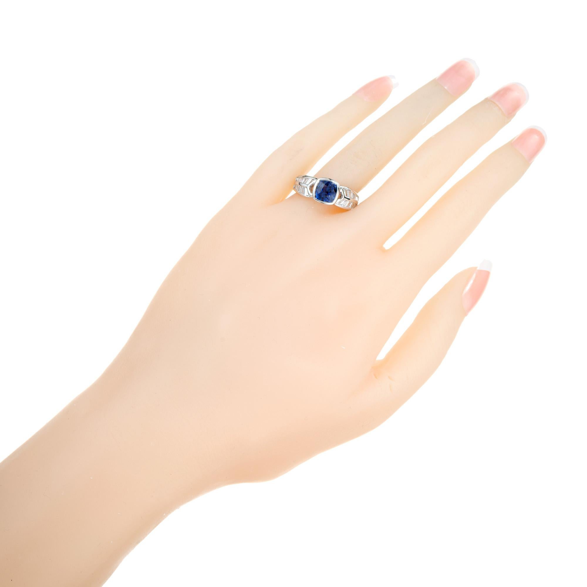 GIA Certified 1.77 Carat Sapphire Diamond Platinum Mid-Century Engagement Ring  For Sale 3