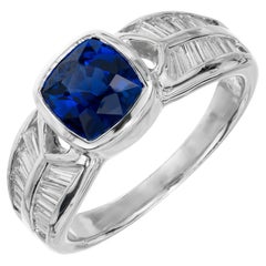 GIA Certified 1.77 Carat Sapphire Diamond Platinum Mid-Century Engagement Ring 