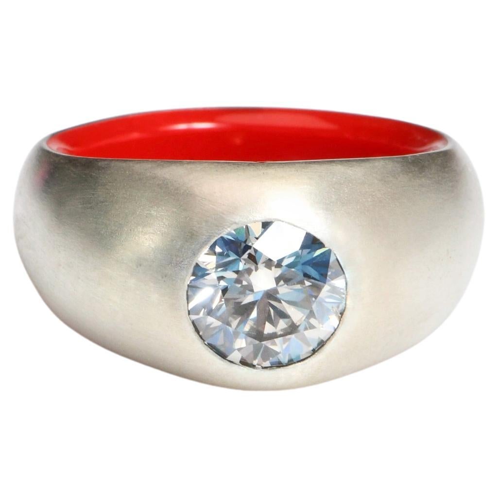 For Sale:  GIA certified 1.77ct round SI2 very light gray diamond in silver and resin ring