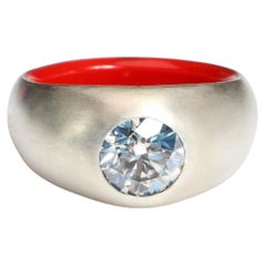 Bague en argent et résine certifiée GIA, diamant rond SI2 gris très clair de 1,77 carat