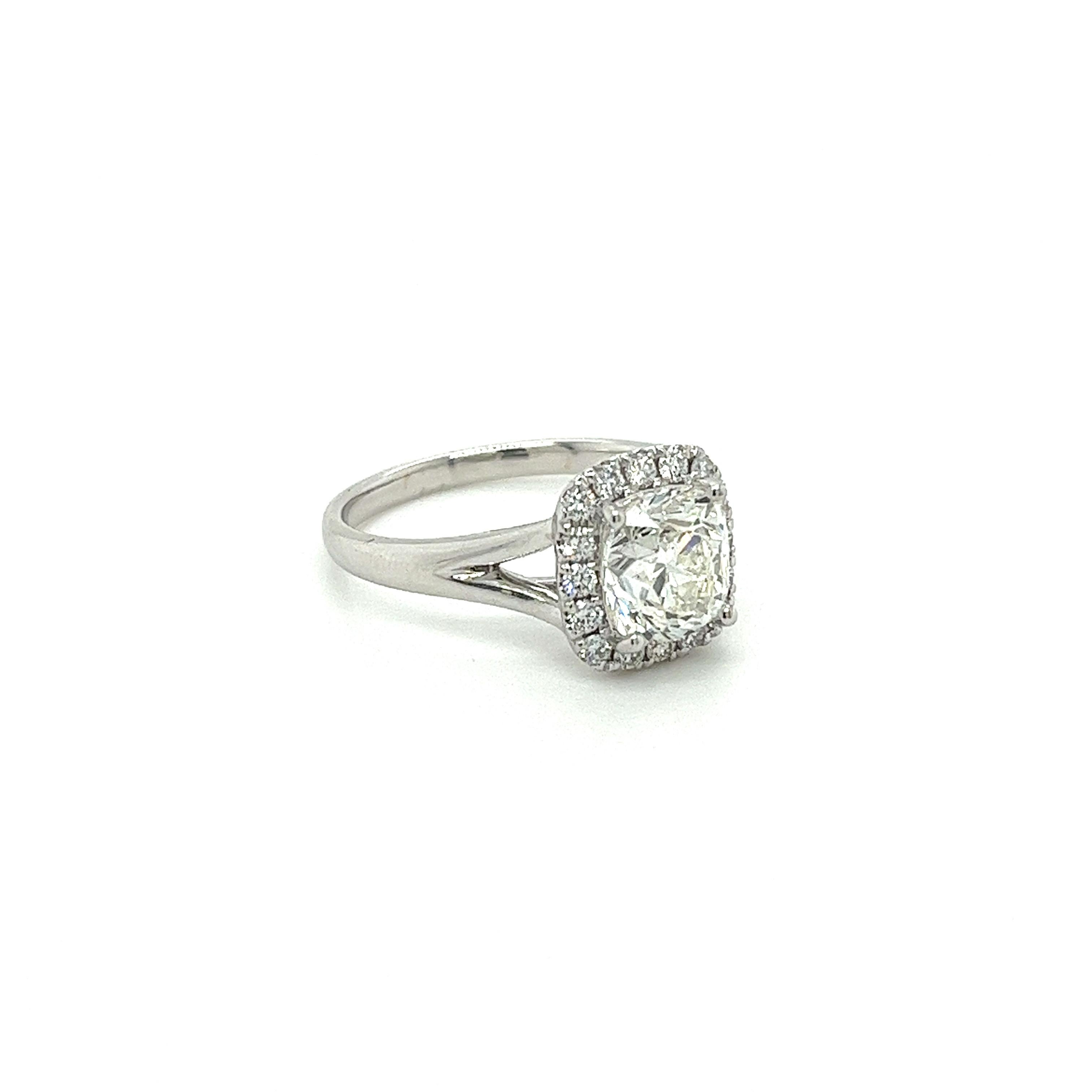 Women's GIA Certified 1.78 Carat Cushion Cut Diamond J/VS1 Split Shank 18K White Ring For Sale