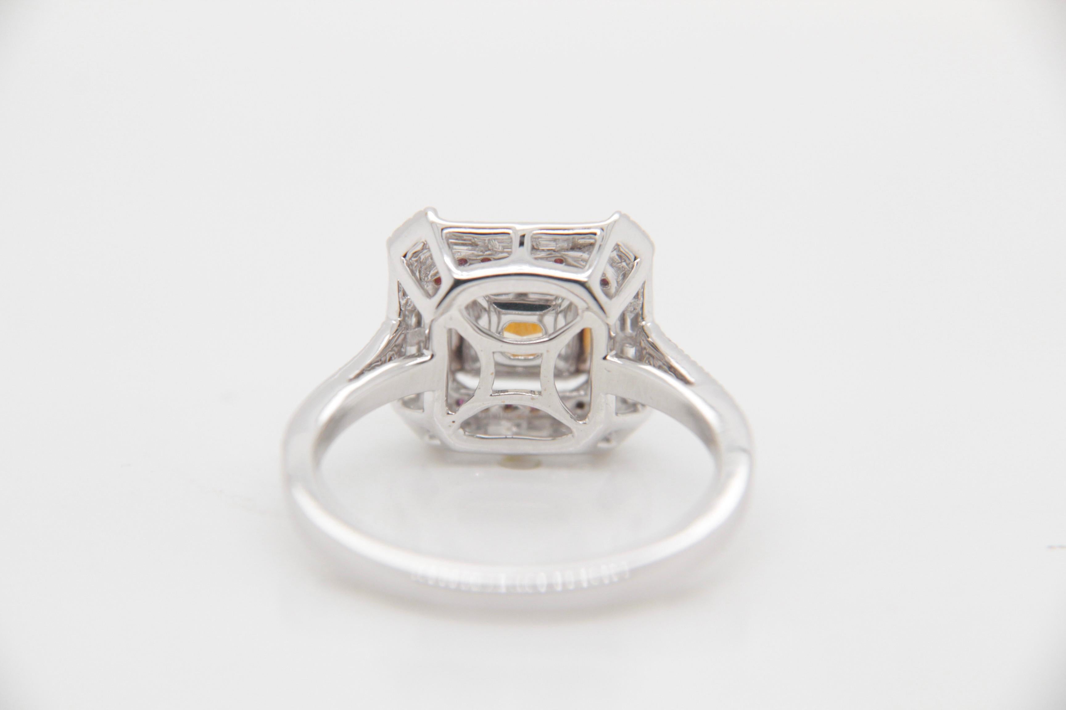 Radiant Cut GIA Certified 1.78 Carat Fancy Light Yellow Diamond Ring in 18K Gold For Sale