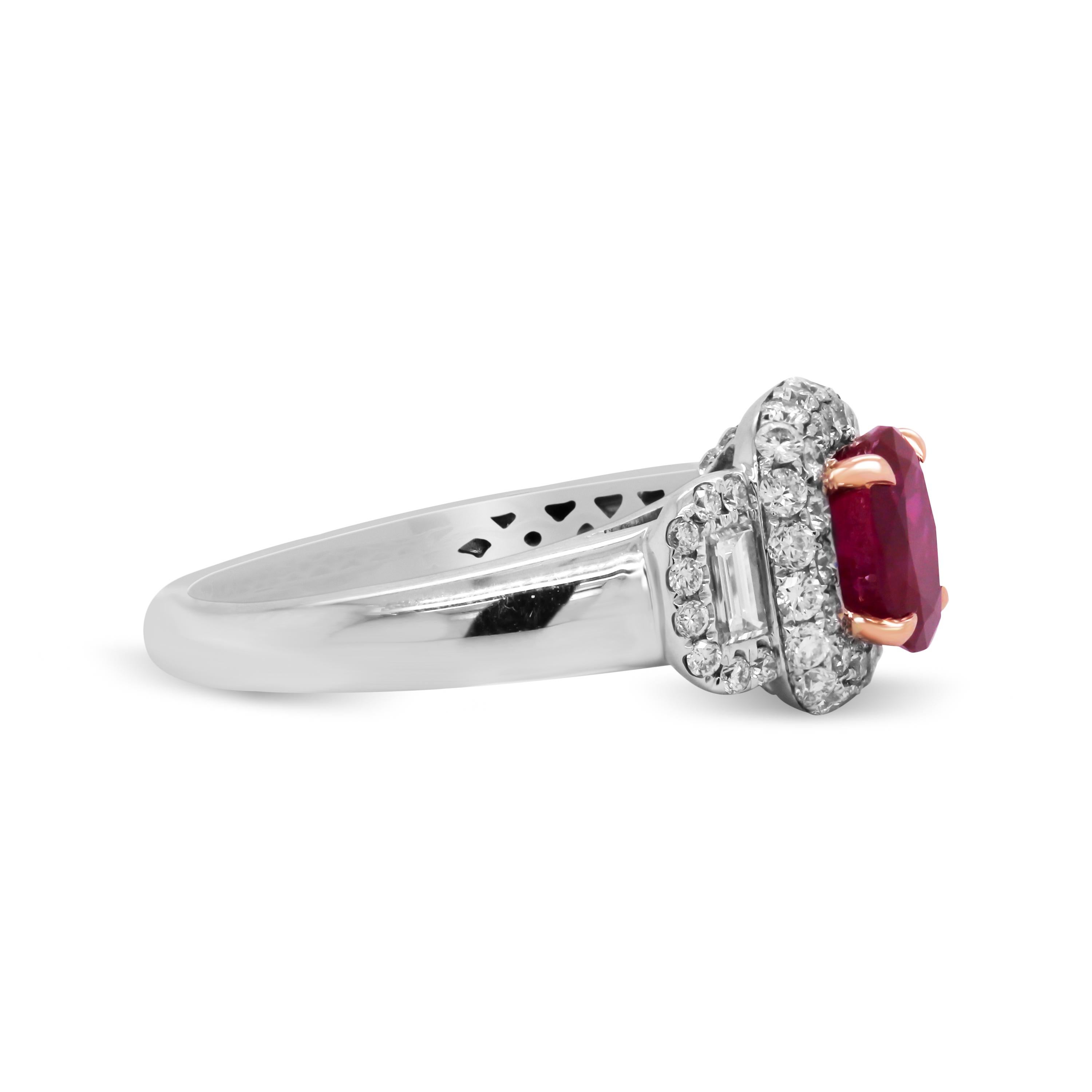 GIA Certified 1.78 Carat No Heat Burma Cushion Cut Ruby Diamond 18K Gold Ring In Excellent Condition For Sale In Boca Raton, FL