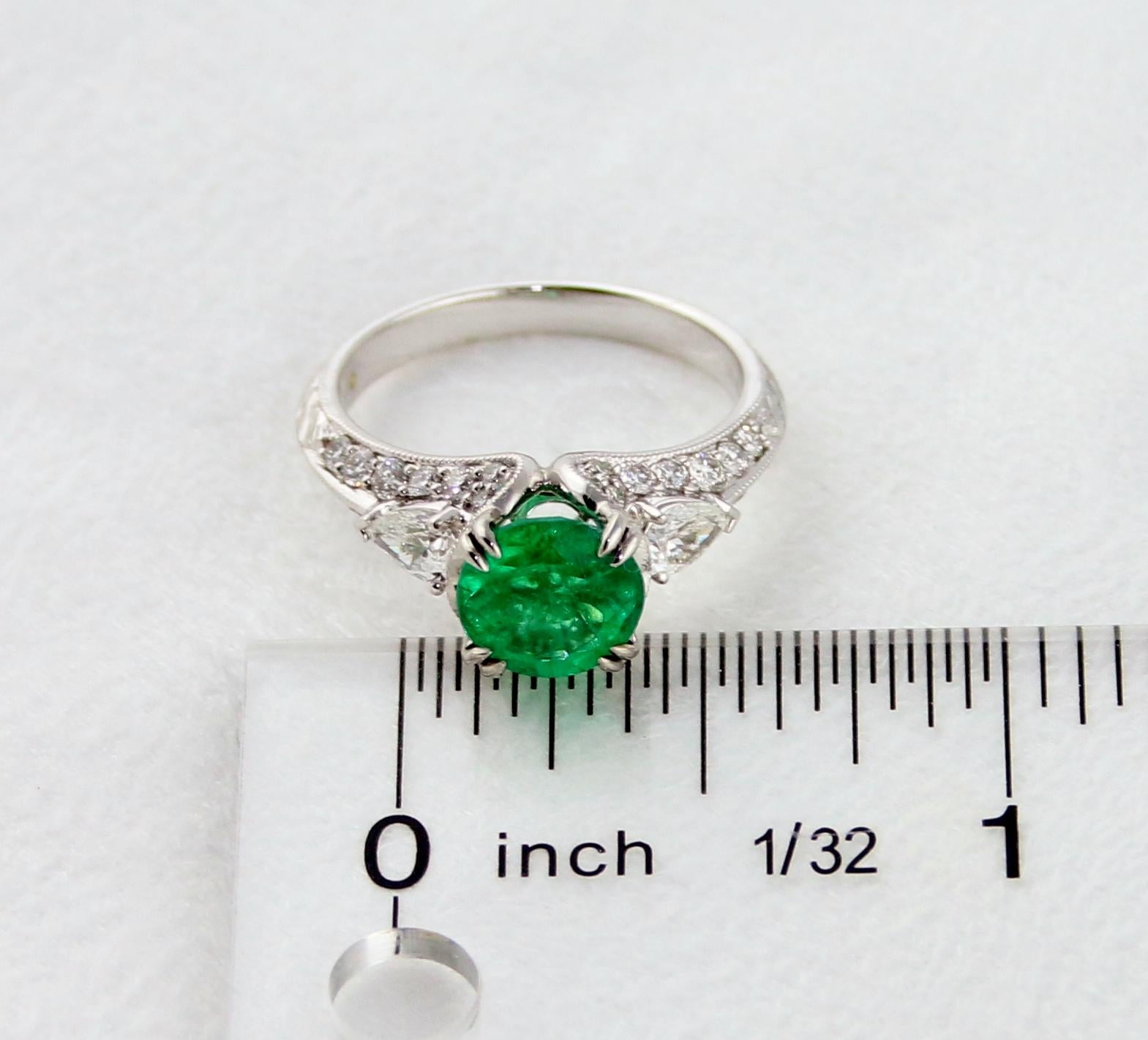 GIA Certified 1.78 Carat Round Emerald Diamond Gold Milgrain Filigree Ring For Sale 4