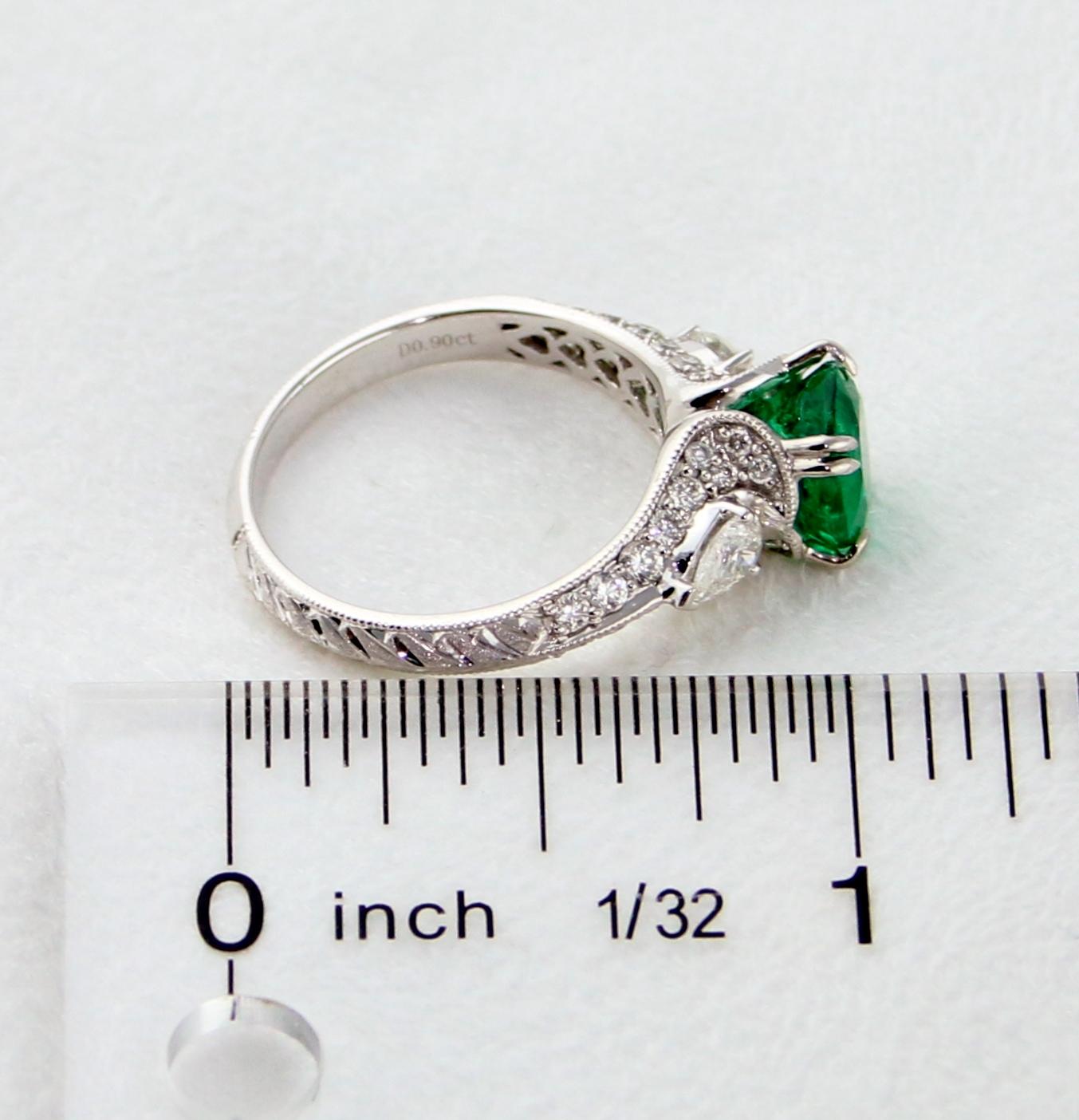 GIA Certified 1.78 Carat Round Emerald Diamond Gold Milgrain Filigree Ring For Sale 5